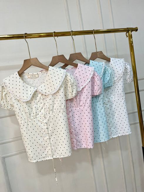 Cute Polka Dot Peter Pant Collar Tops